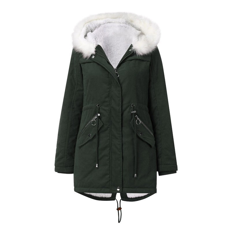 Fur Collar Long Hooded Quilted Jacket