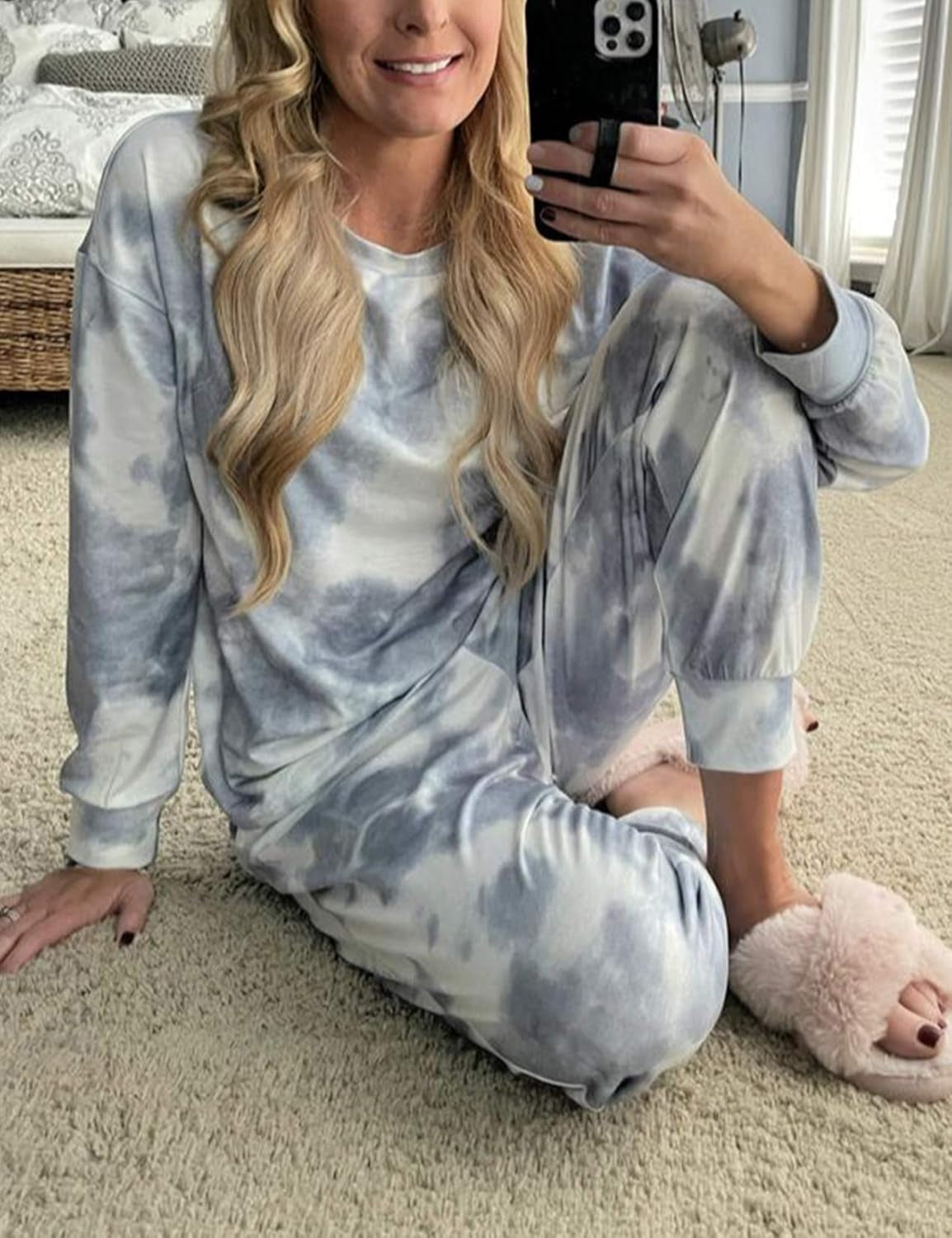 Women'S Pajama Set Long Sleeve Tops and Shorts PJ Set Sleepwear Night Shirt Loungewear with Pockets