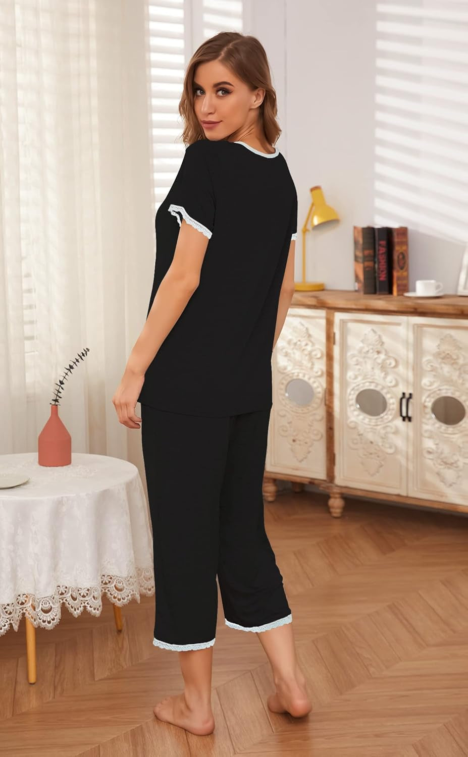 Short Sleeve Pajama Set for Women Pjs for Women Capri Pajamas for Women Loungewear,S-Xxl