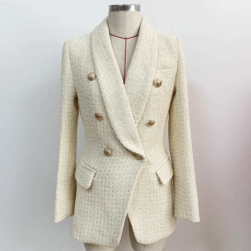 Double Breasted Thick Temperament  Tweed Blazer