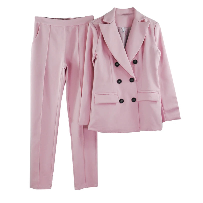 Women'S Suits Notched Collar Buttons Design Jacket and Mid Lined Trousers OL Sets