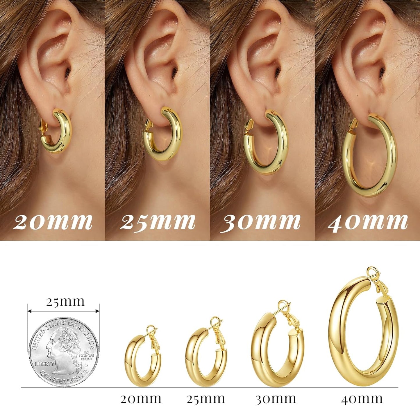 Chunky Gold Hoop Earrings, 14K Gold Plated Chunky Tube Hoop Earrings for Women Lightweight Thick Hoops