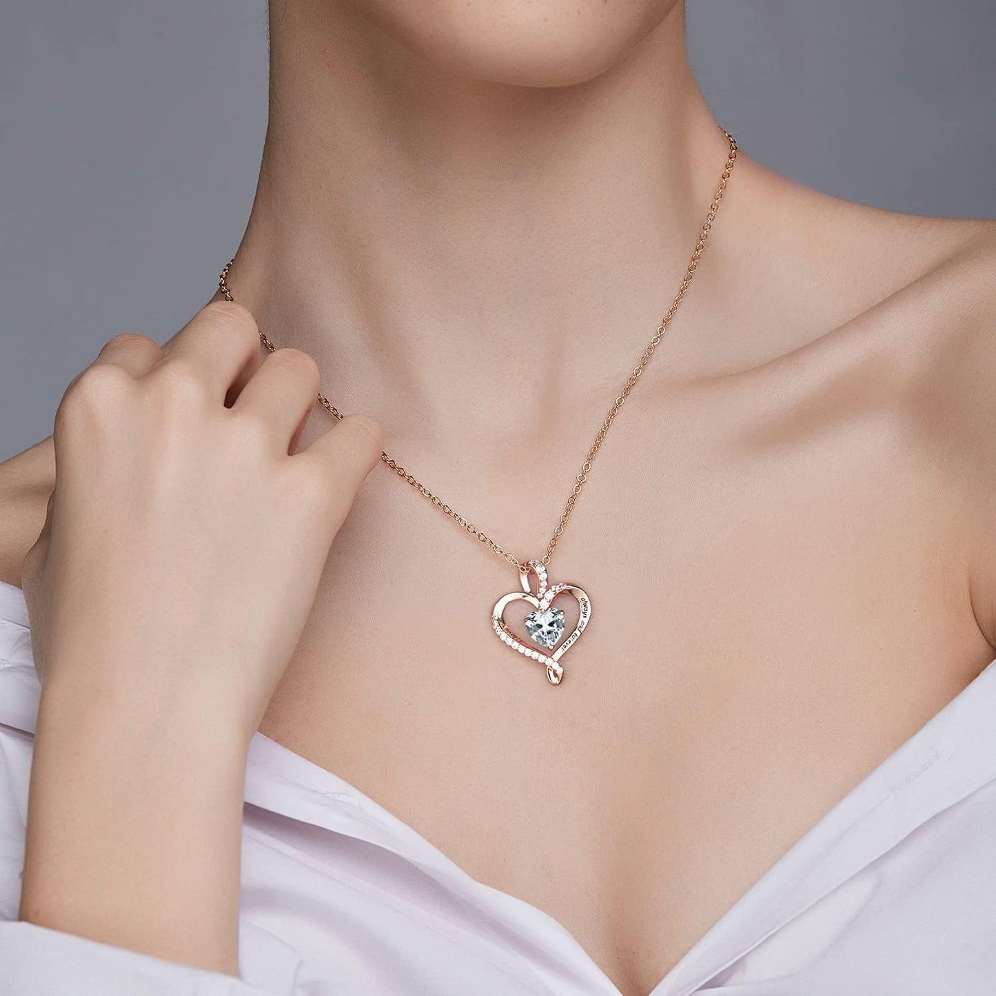 Heart Necklaces for Women Birthstone Necklace Jewelry for Women 925 Sterling Silver Pendent Necklace Womens Jewelry Gifts for Wife Gifts for Mom Festival Gifts for Women Wife Mom Couple Her Grandma Friend Sister