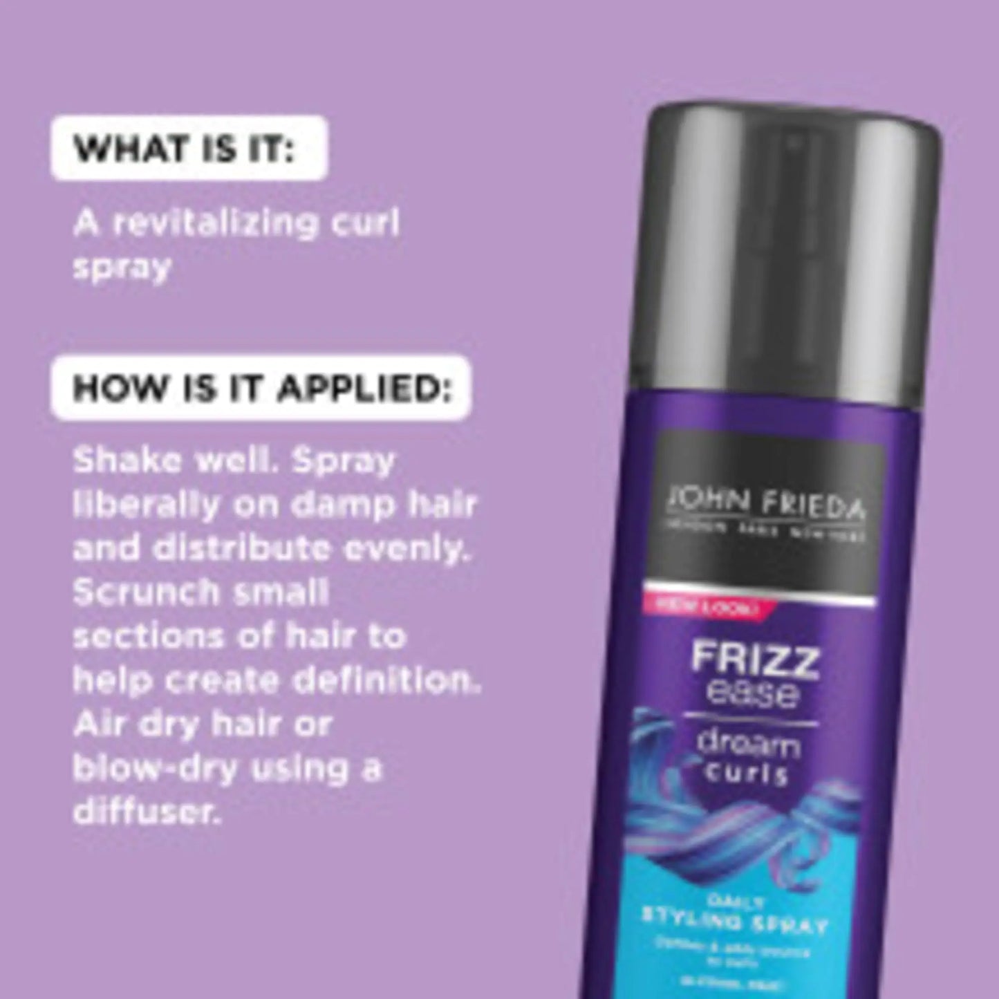 John Frieda Anti Frizz, Frizz Ease Dream Curls Daily Styling Spray for Curly Hair, Magnesium-enriched Formula, Revitalizes Natural Curls, 6.7 Ounce Styling Spray (Pack of 1) 6.7 Fl Oz (Pack of 1)