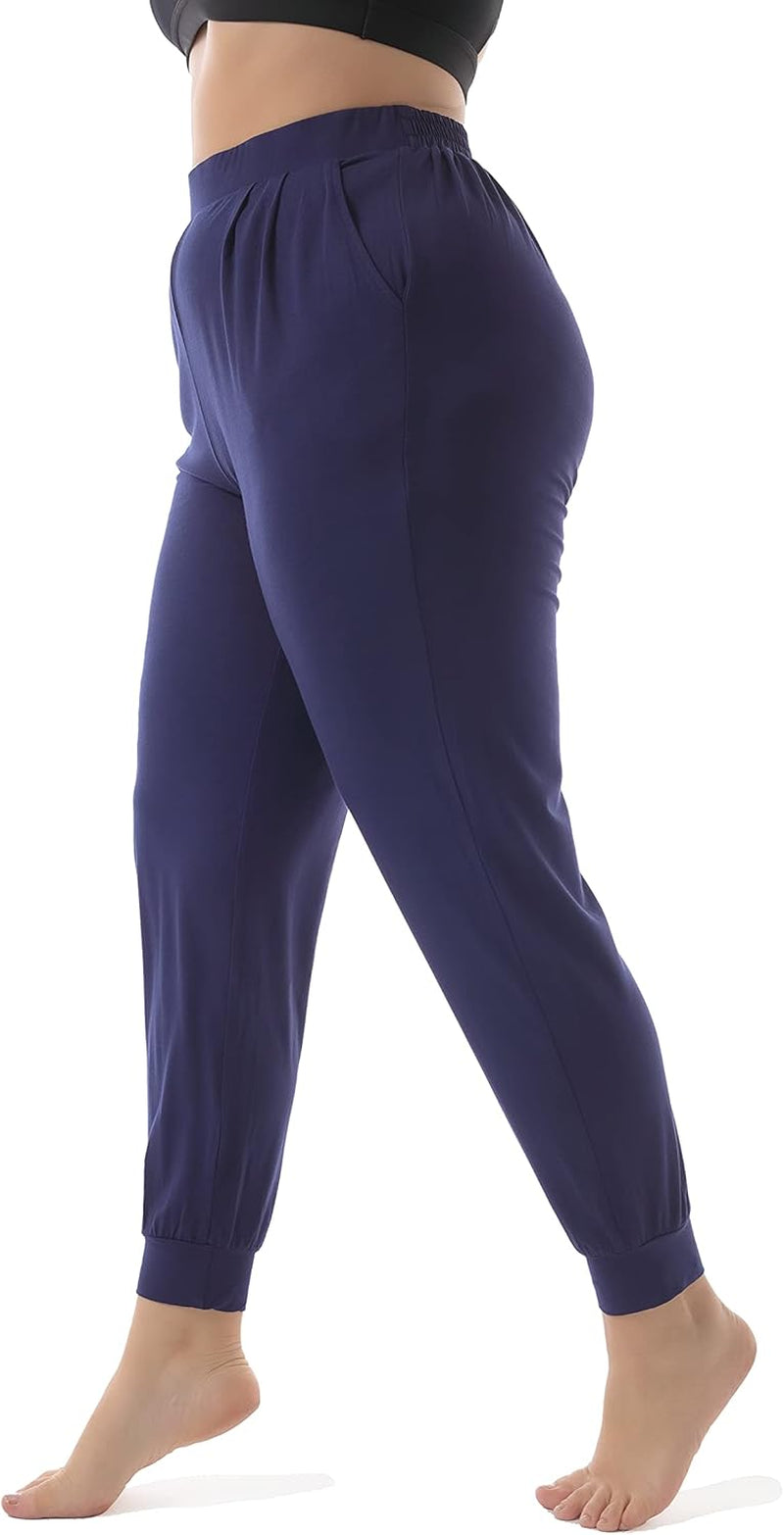 Women'S plus Size Casual Lounge Pants Stretchy Relaxed Jogger Yoga Pants with Pockets