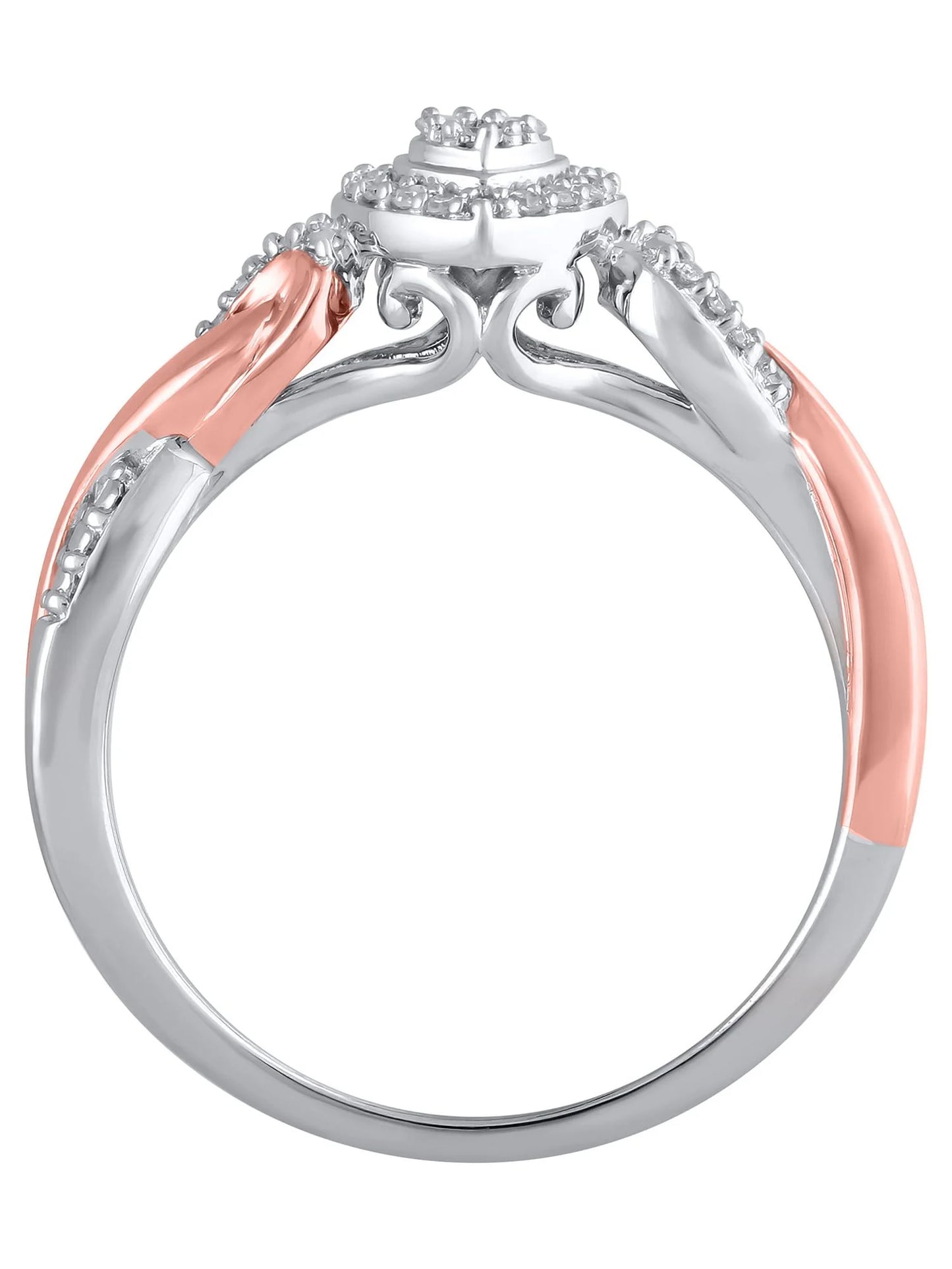 1/10 Carat T.W. (I3 Clarity, I-J Color)  Diamond Heart Promise Ring in Sterling Silver with 14K Rose Gold Plating, Size 7