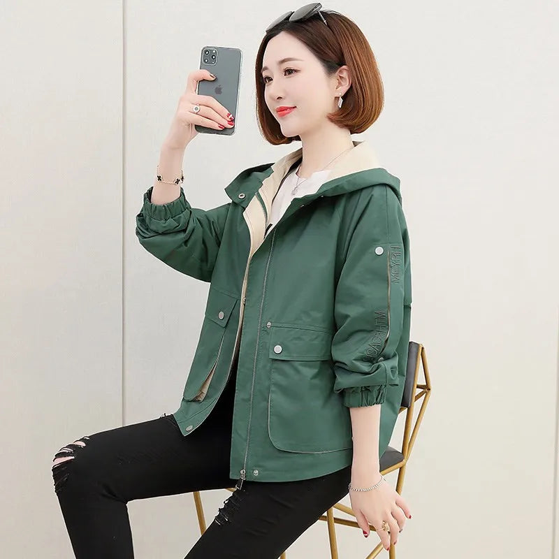 2022 New Autumn Women'S Jackets Long Sleeve Causal Windbreaker Female Hooded Basic Coats Loose Outwear P896