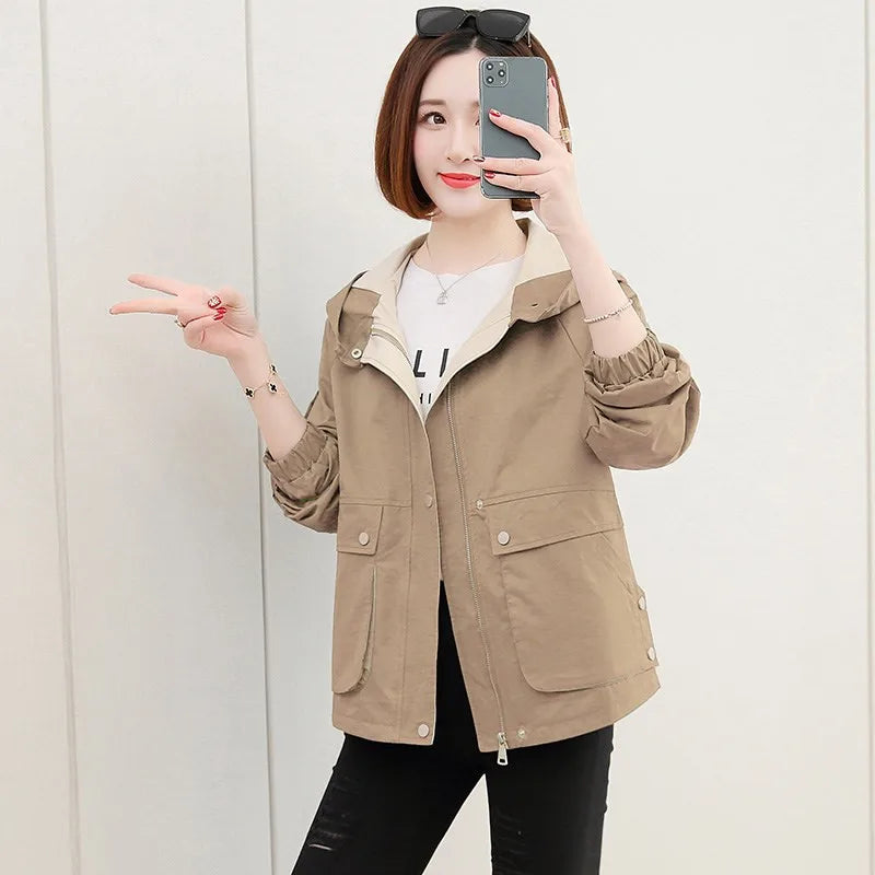 2022 New Autumn Women'S Jackets Long Sleeve Causal Windbreaker Female Hooded Basic Coats Loose Outwear P896