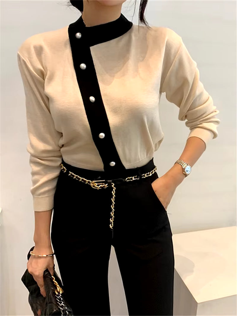 SW7697Q New 2023 Women'S Sweaters Autumn Winter Fashionable Elegant Lady Pearl Buttons Short Cardigans Vintage Tops