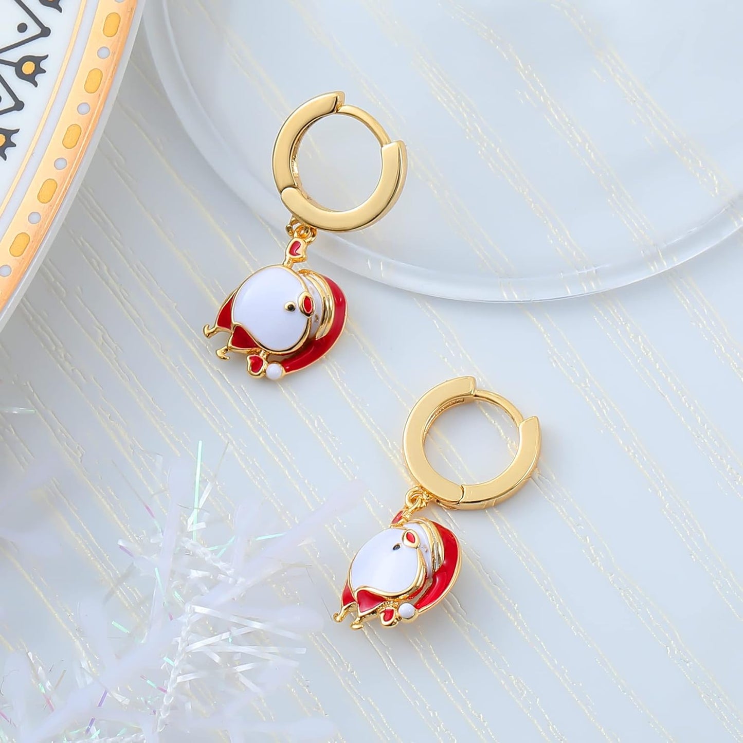 Christmas Earrings for Women with Dangle, Small Gold Huggie Earrings for Women 14K Real Gold Plated