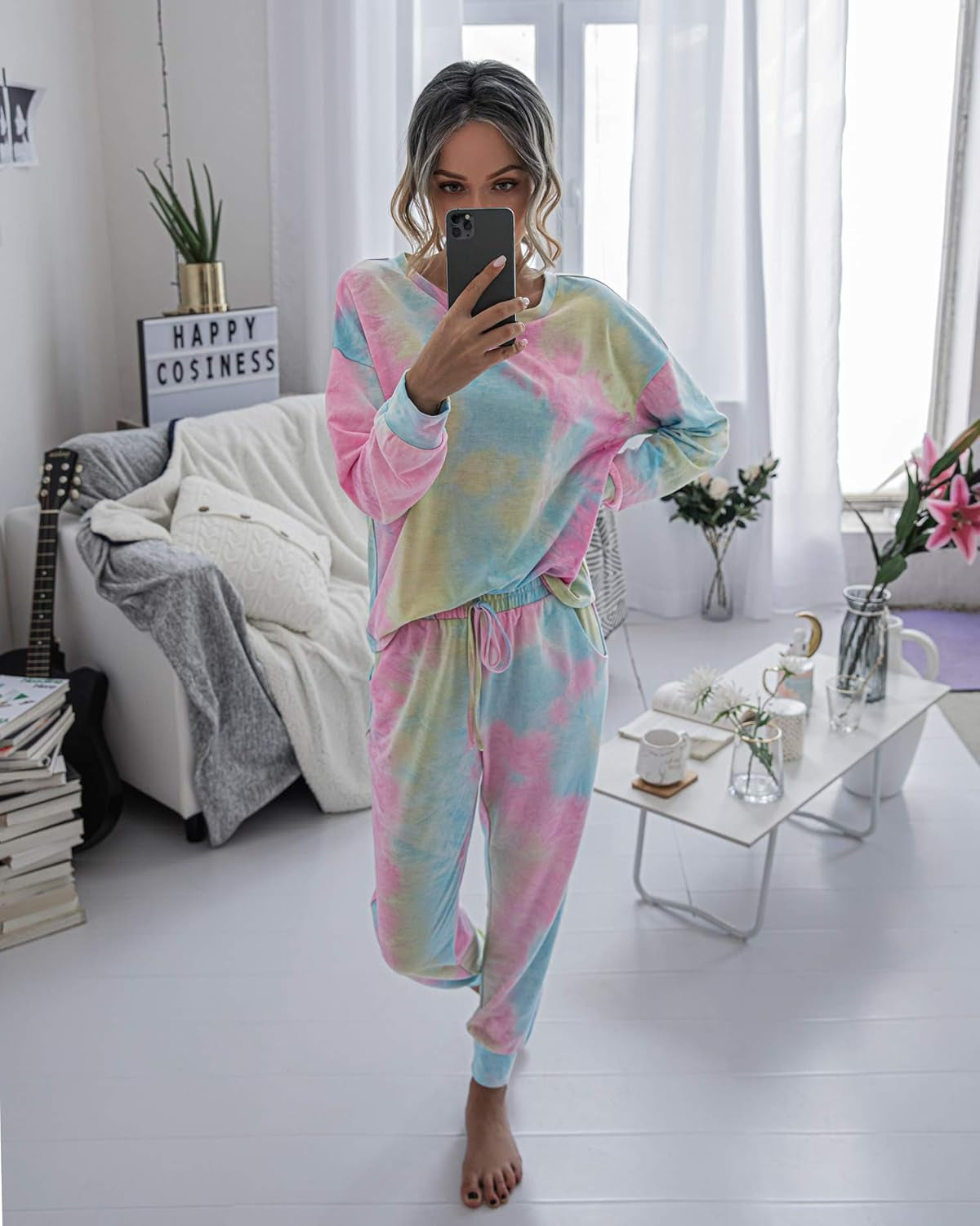 Women'S Pajama Set Long Sleeve Tops and Shorts PJ Set Sleepwear Night Shirt Loungewear with Pockets