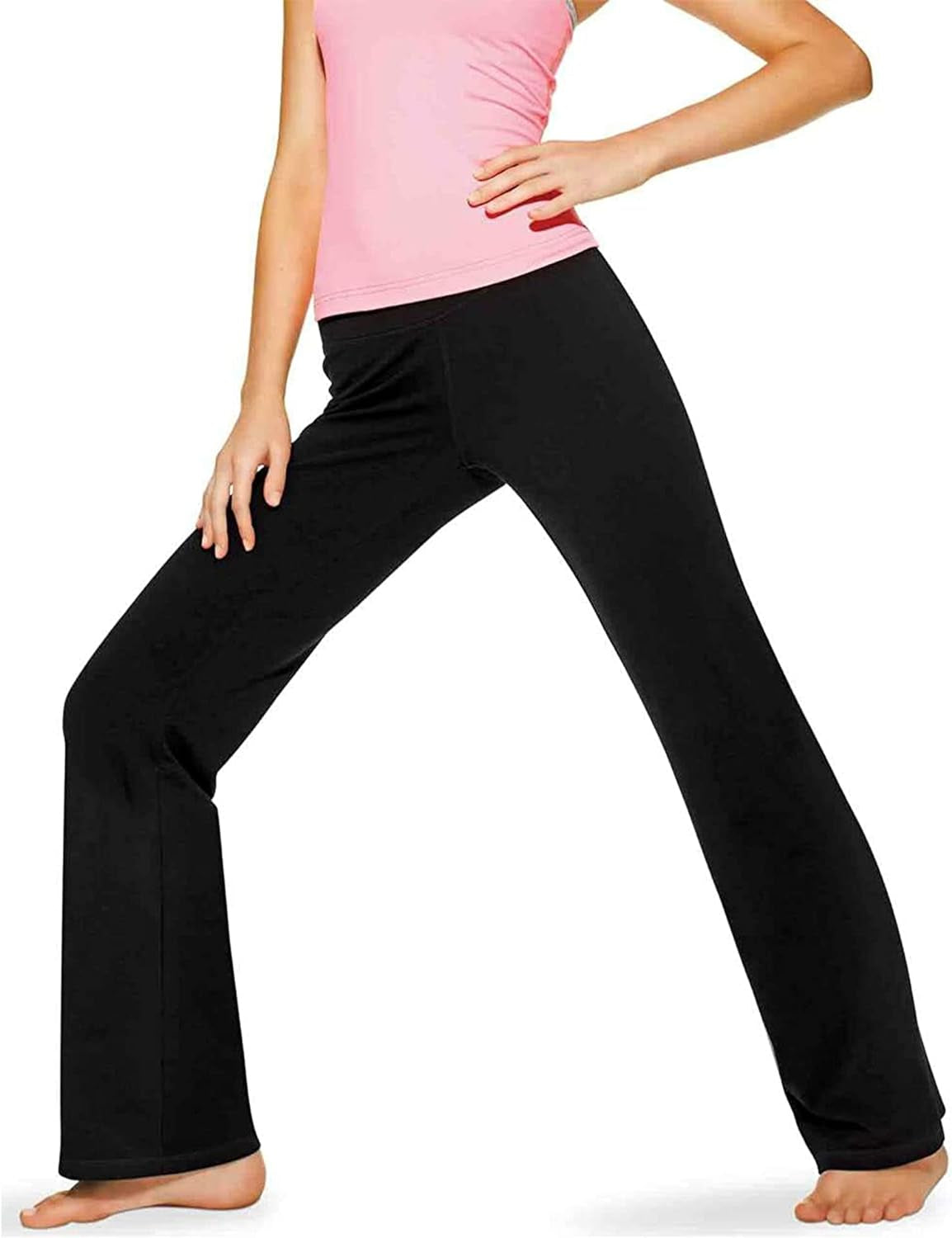 Lounge Yoga Pants Black Flared Cotton Leggings, 32.5” Inseam, Wide Waistband, No Show Coverage, Relaxed Flare Leg