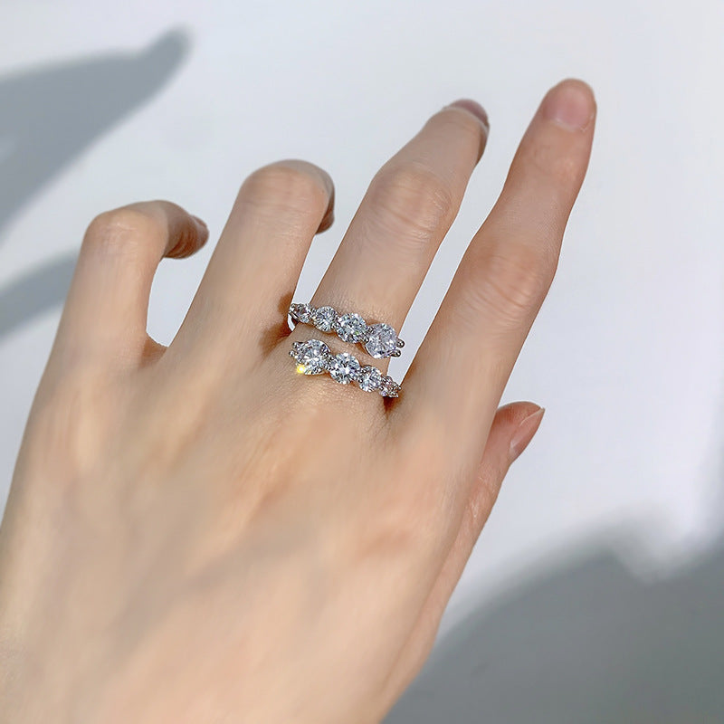 Mujing Jewelry's new 925 silver open ring 6.5mm round diamond high-carbon diamond ring rings  everything