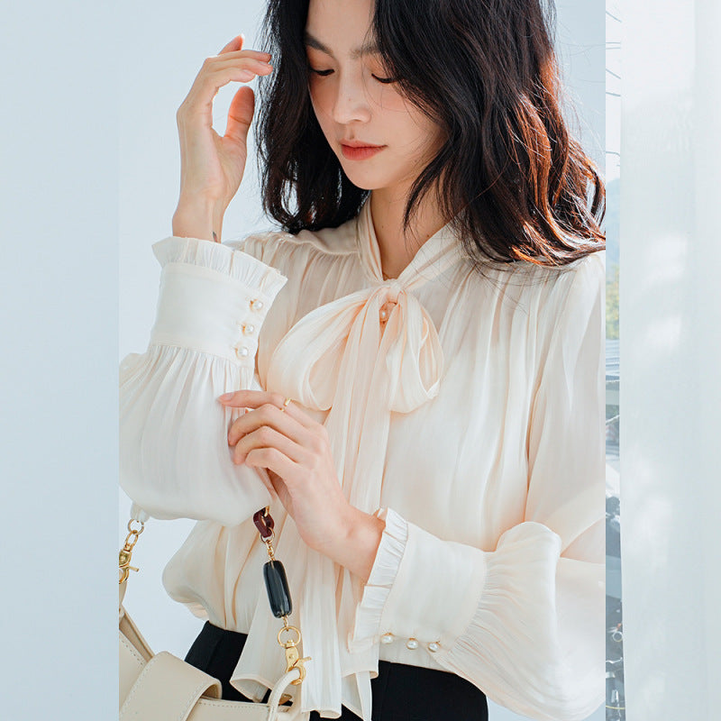 Ribbon Lace-Up Long Sleeve Blouse