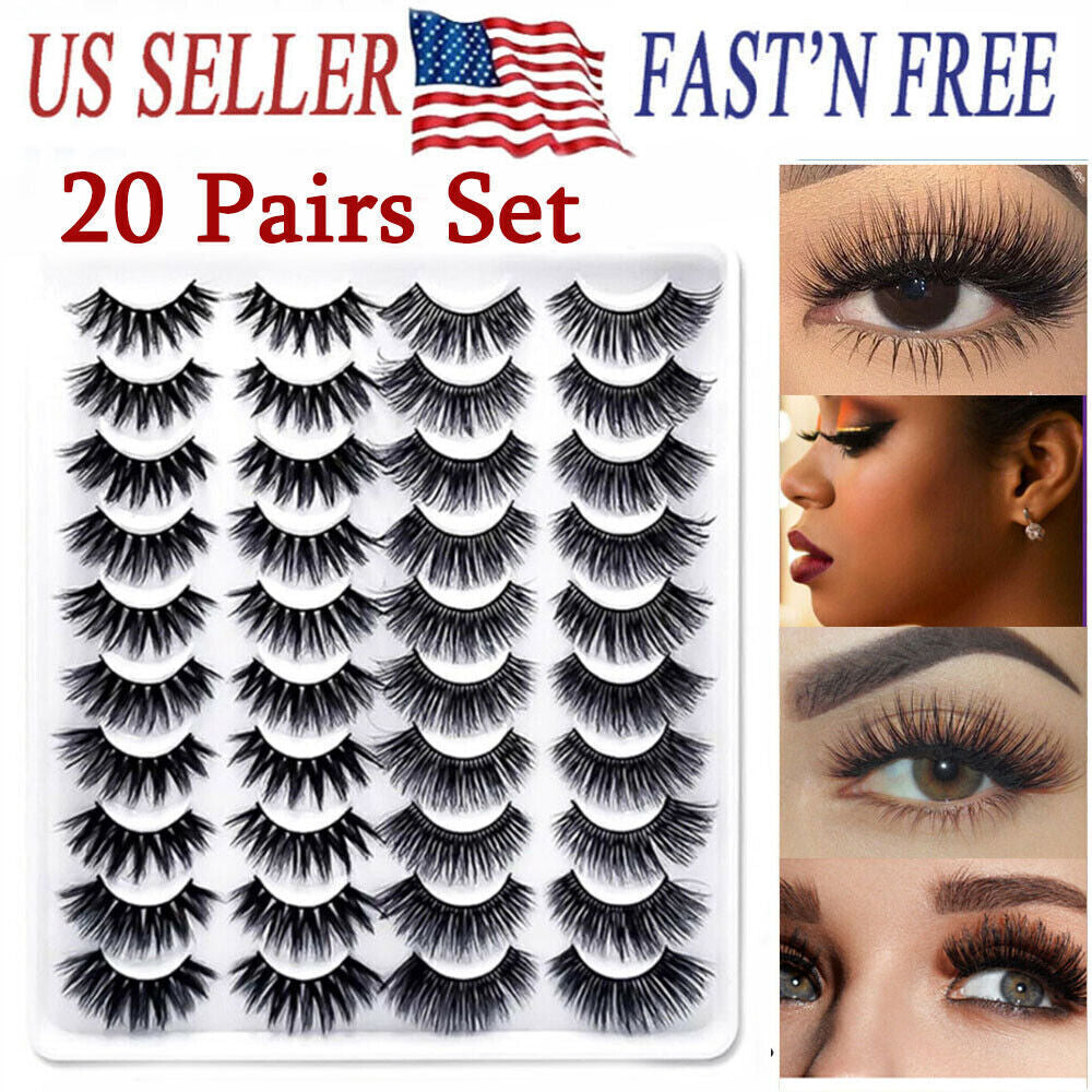 20Pairs False Mink Eyelashes Natural Extension 3D Soft Black Lashes Volume Long