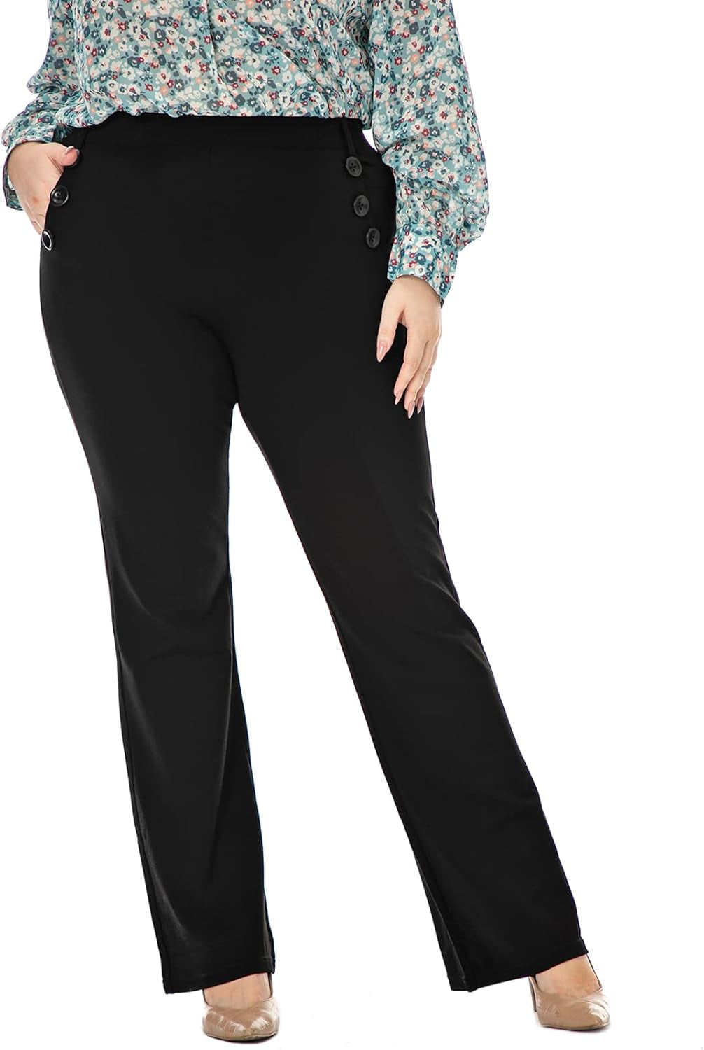 Wrinkle-Free Stretch Dress Pants plus Size for Women Pull-On Pant Ease into Comfort Office Pant