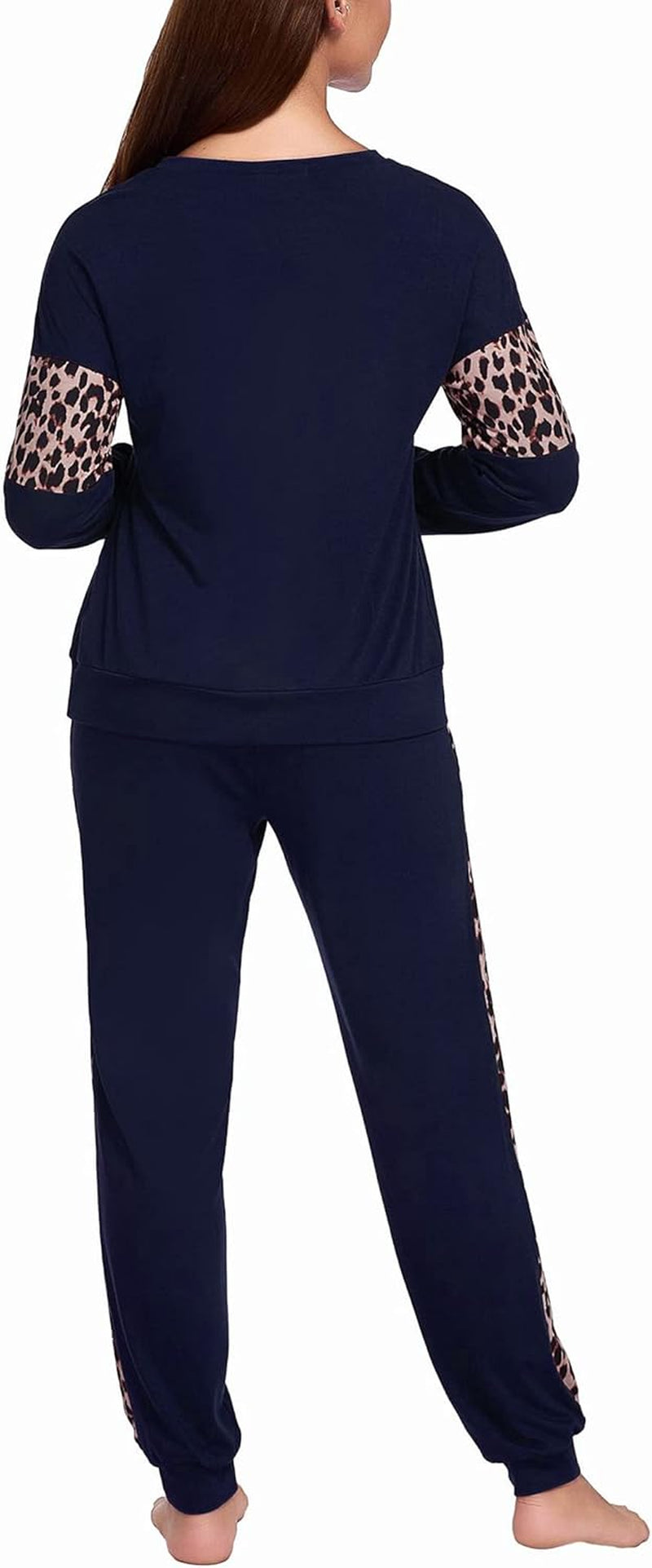 Women Pajamas Sets Long Sleeve Sleepwear Tops with Long Pants Soft Loungewear Pj Set Navy Blue XL