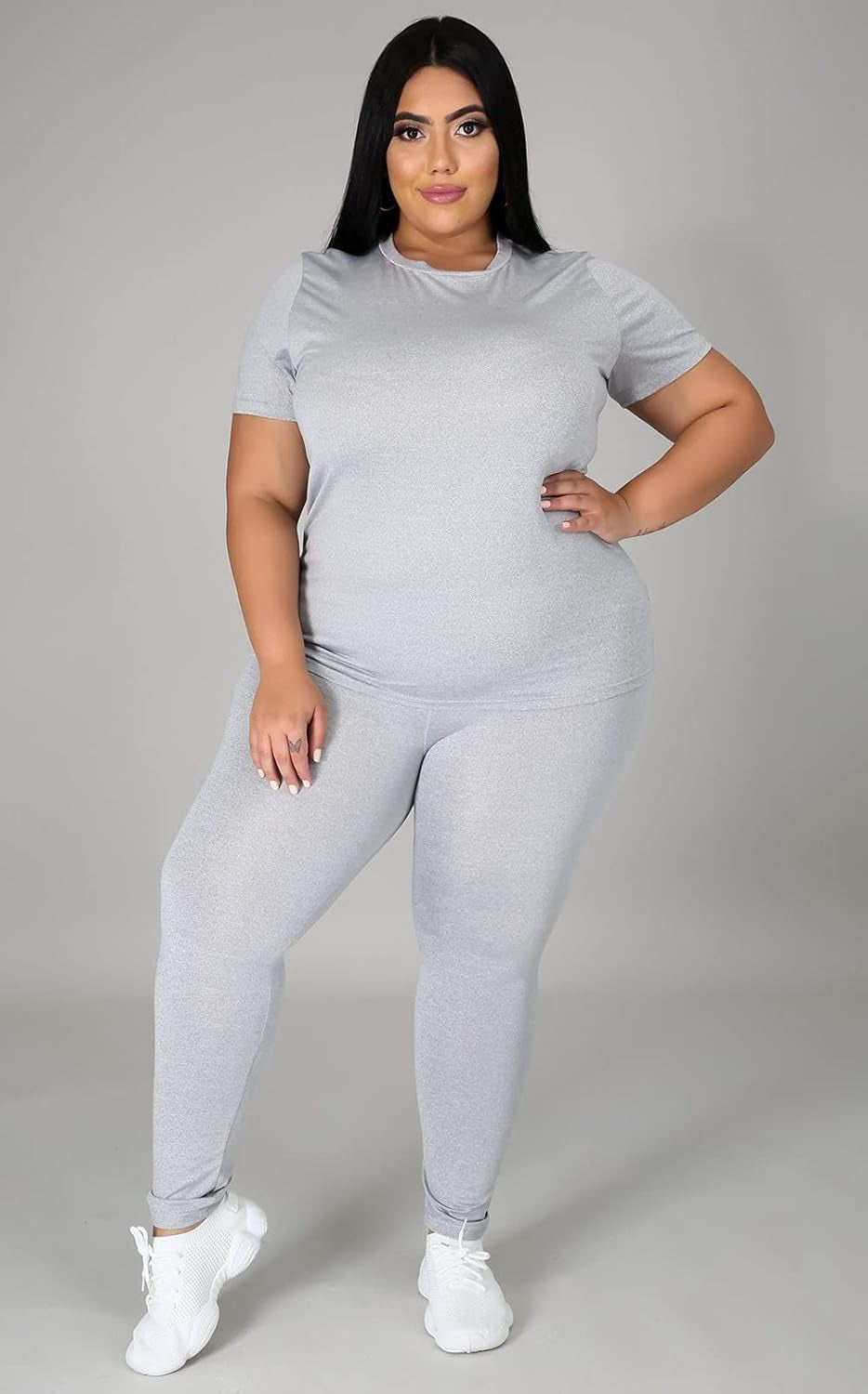 Plus Size 2 Piece Outfits for Women Short Sleeve Oversize Tunics Tops Sets Bodycon Casual Sweatpants Loungewear Set