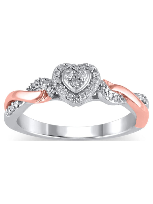 1/10 Carat T.W. (I3 Clarity, I-J Color)  Diamond Heart Promise Ring in Sterling Silver with 14K Rose Gold Plating, Size 7