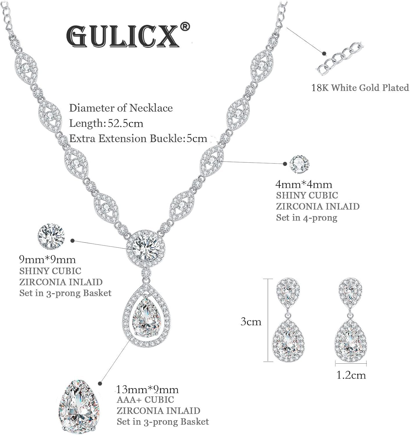 AAA Cubic Zirconia CZ Silver Plated Base Women'S Party Jewelry Set Earrings Pendant Necklace