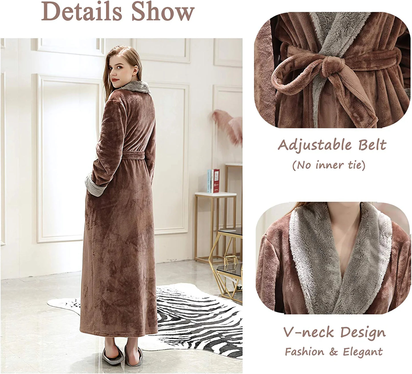 Womens Fleece Robes Long Plush Soft Warm Flannel Spa Bathrobe for Women Ladies Sleepwear (Coffee, L)