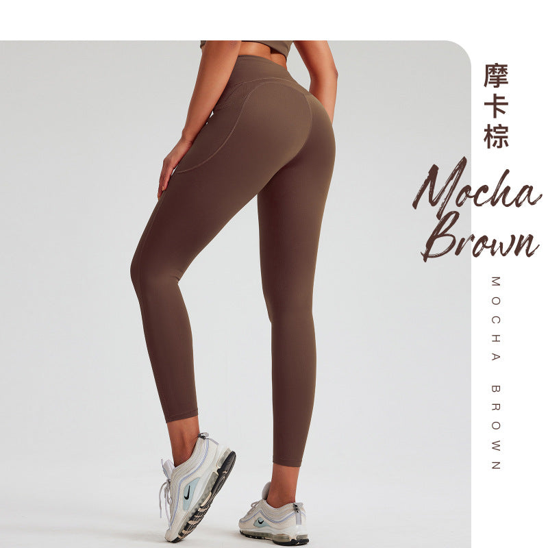 New Lycra high elastic naked feeling yoga pants high waist belly lift hip peach hip exercise fitness pants women