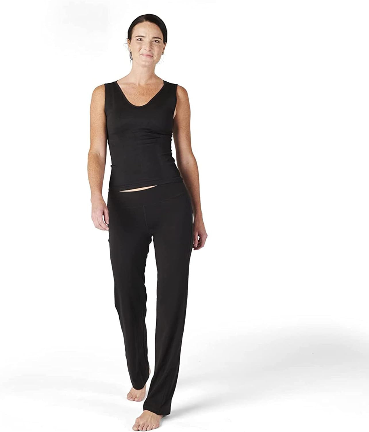 Lounge Yoga Pants Black Flared Cotton Leggings, 32.5” Inseam, Wide Waistband, No Show Coverage, Relaxed Flare Leg