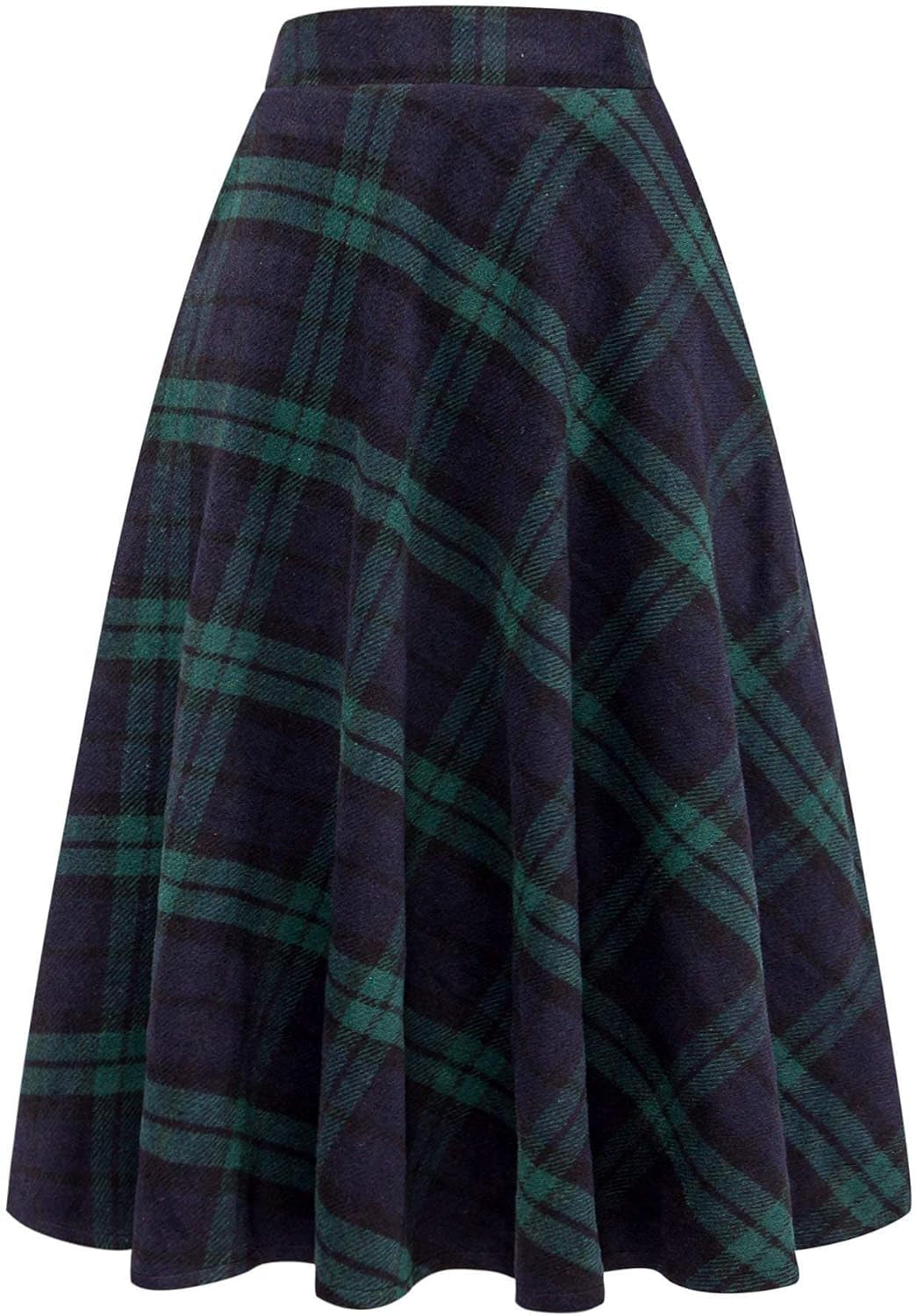 Long Plaid Wool Skirt for Womens Winter Fall High Elastic Waist a Line Flared Pleated Wool Skirts