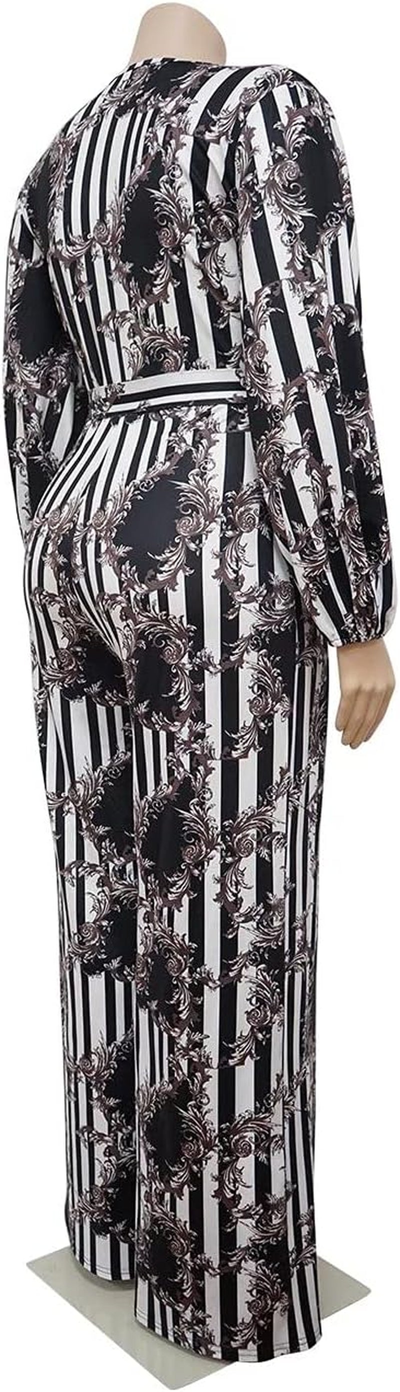 Plus Size Rompers for Women Long Sleeve V Neck Wrap Tie Waist Wide Leg Long Pants Jumpsuit L-4XL