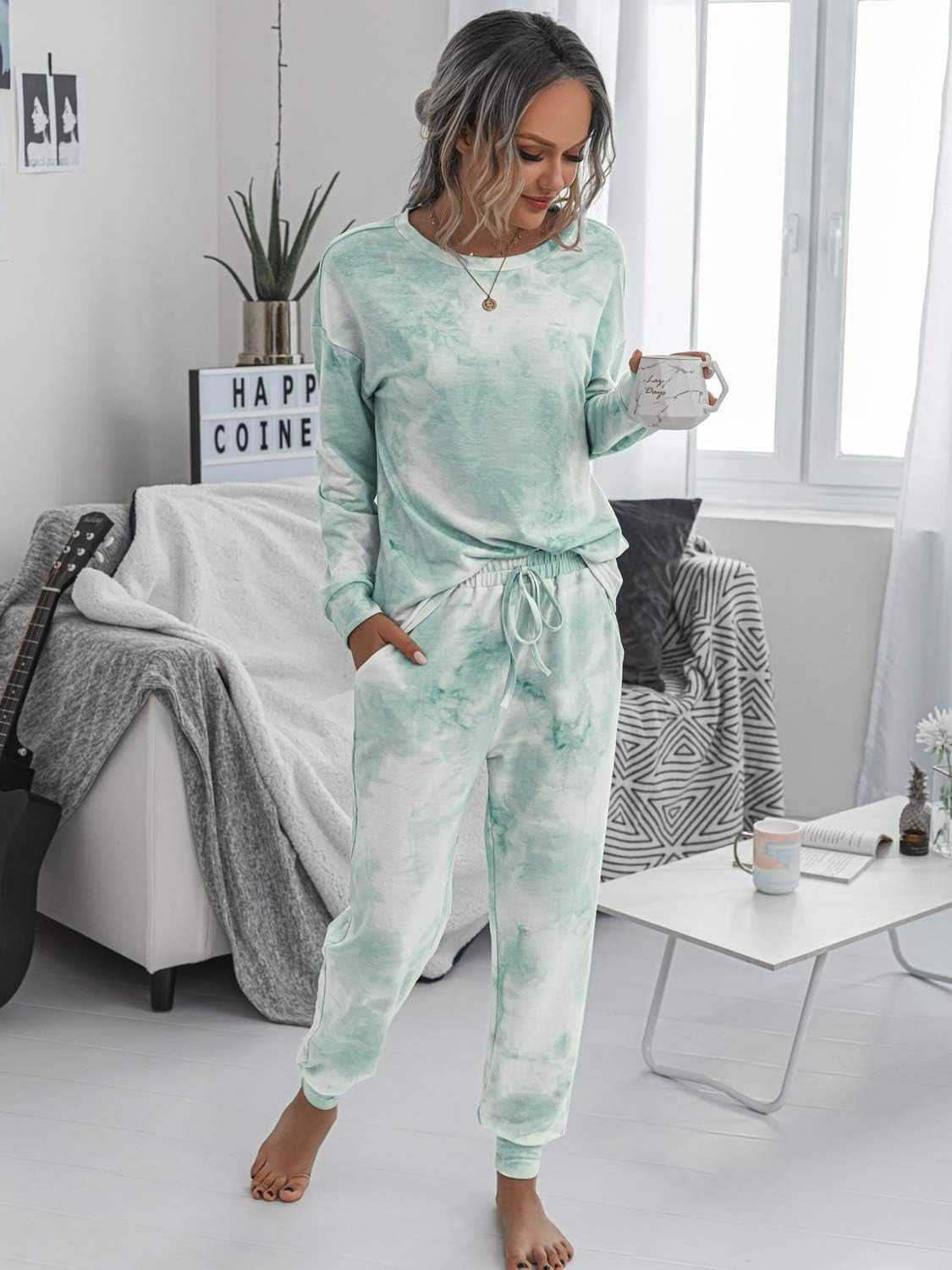 Women'S Comfy Casual Pajama Sets Sleepwear Nightwear Homewear Sweatsuits Long Pants with Pockets