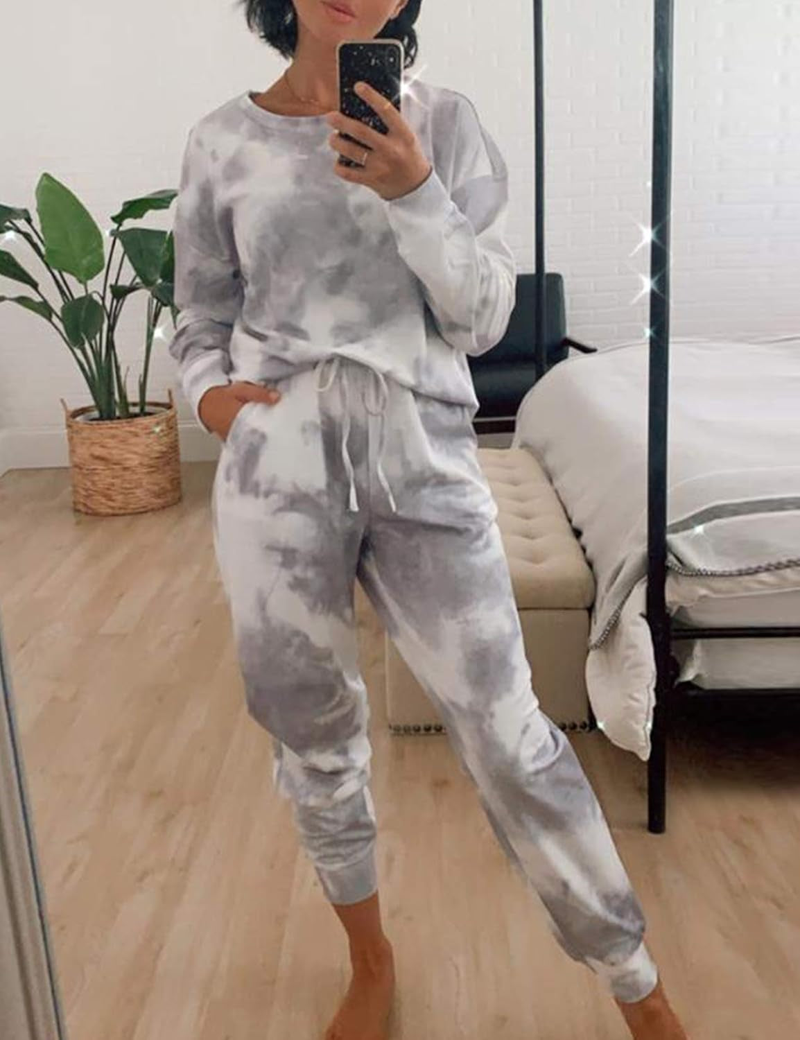 Women'S Pajama Set Long Sleeve Tops and Shorts PJ Set Sleepwear Night Shirt Loungewear with Pockets