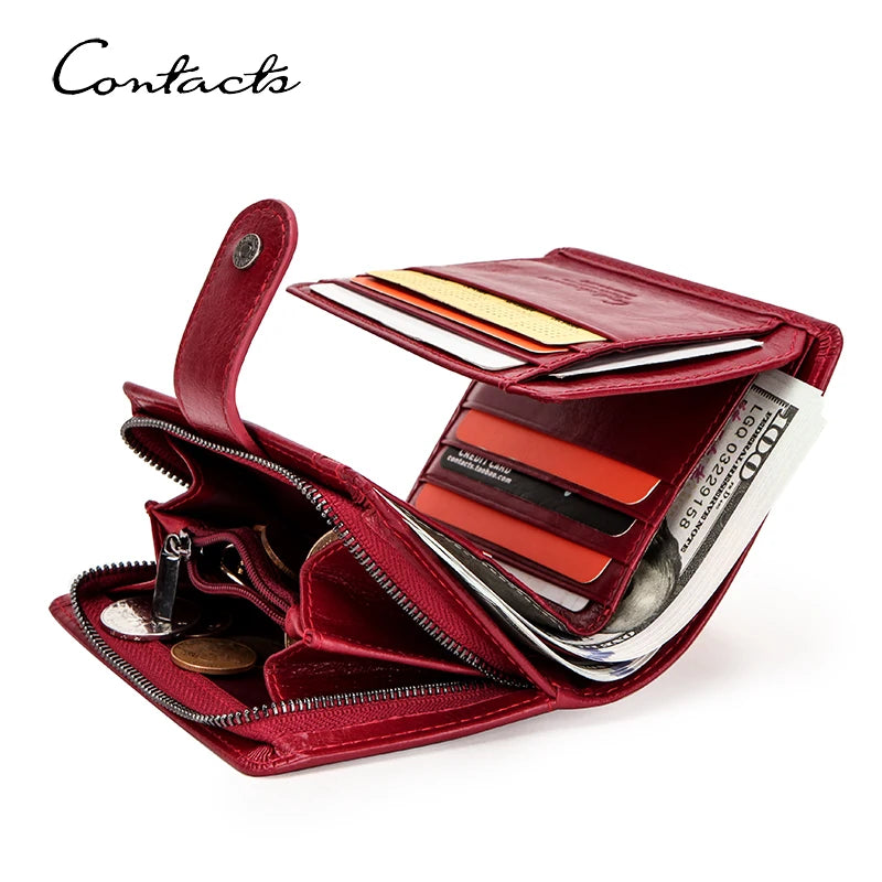 CONTACT'S Genuine Leather Wallets for Women Short Fashion Women'S Purses Card Holder Zip Coin Purses Female Bag Women'S Wallet