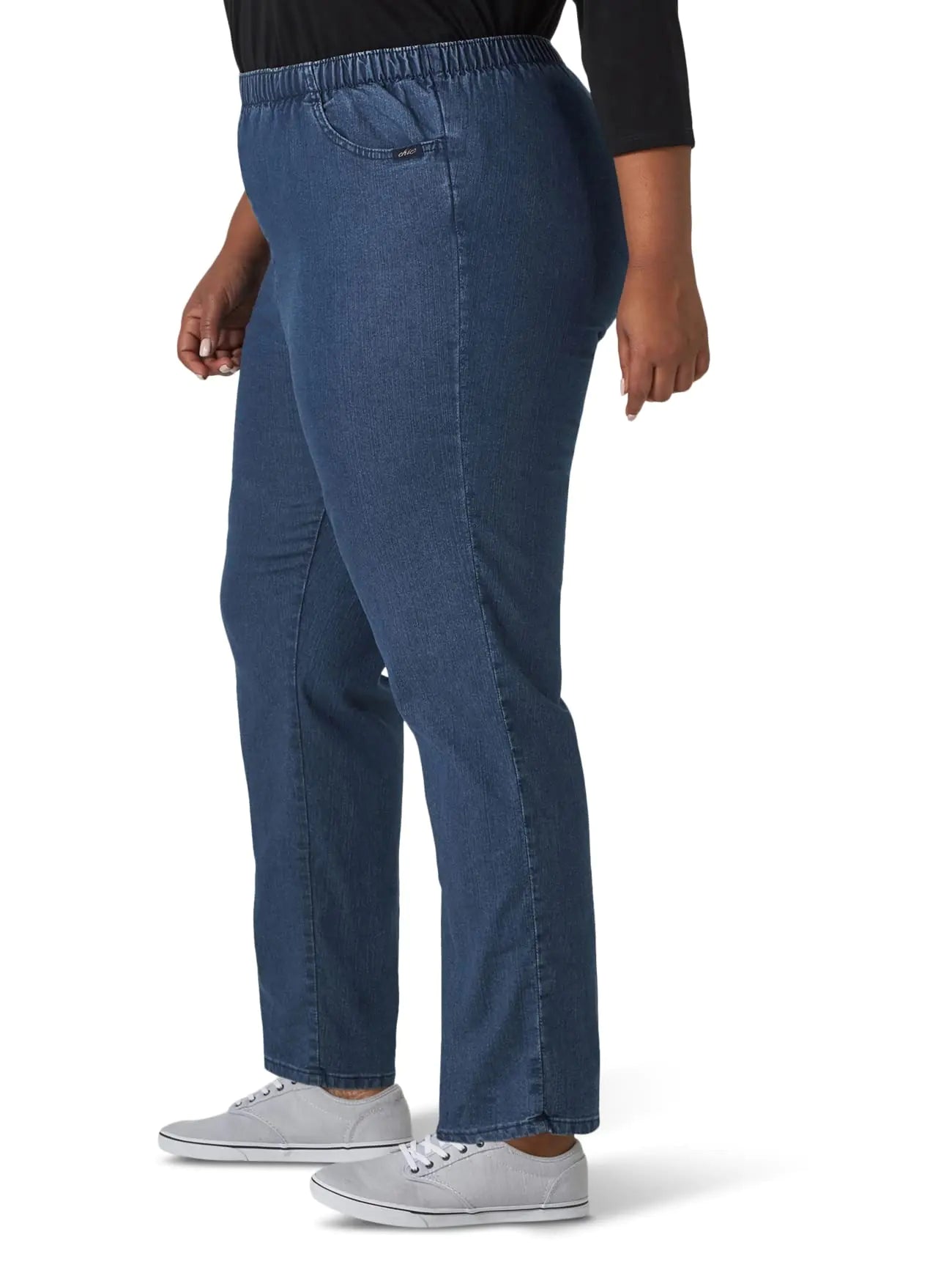 Chic Classic Collection Womens Plus Size Stretch Elastic Waist Pull-On Pant 26 Mid Shade Denim