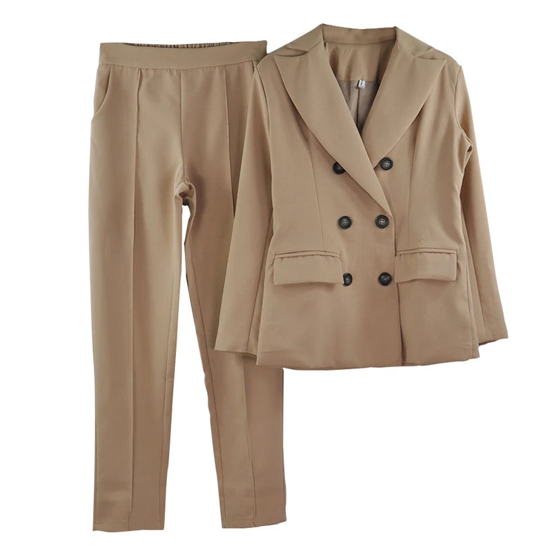 Women'S Suits Notched Collar Buttons Design Jacket and Mid Lined Trousers OL Sets