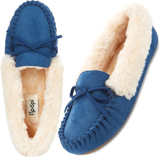 Women Slippers Moccasins, Soft Faux Fur Lining with Cozy Memory Foam, Ladies House Slippers for Women with Indoor & Outdoor Anti-Skid Sole