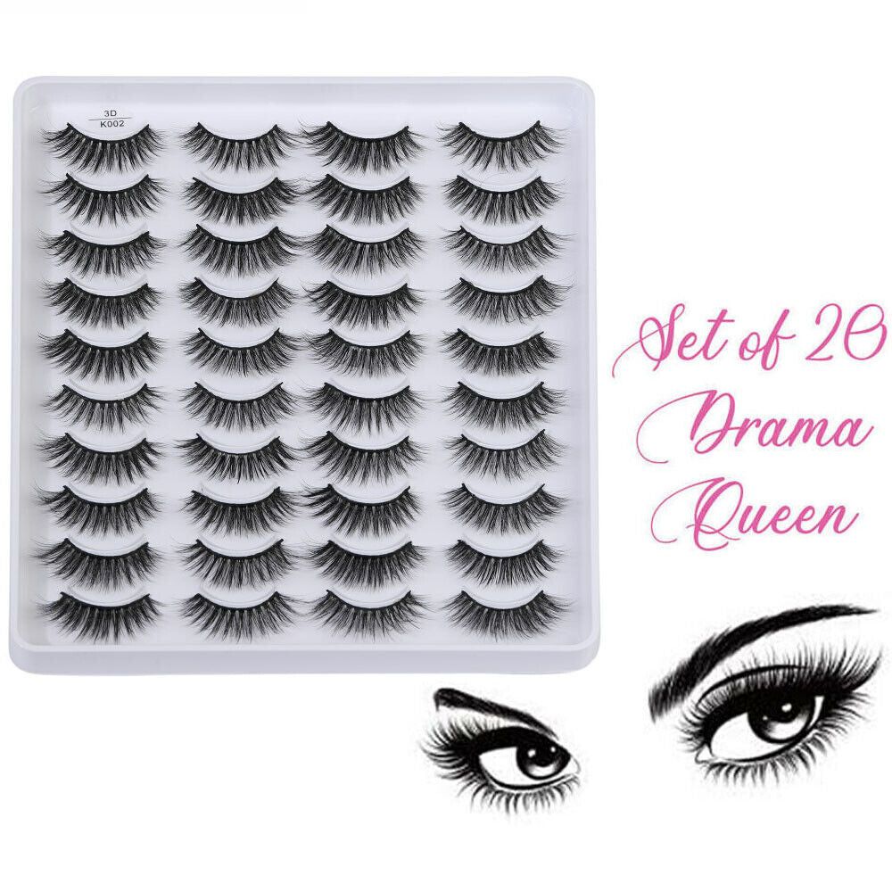 20Pairs False Mink Eyelashes Natural Extension 3D Soft Black Lashes Volume Long