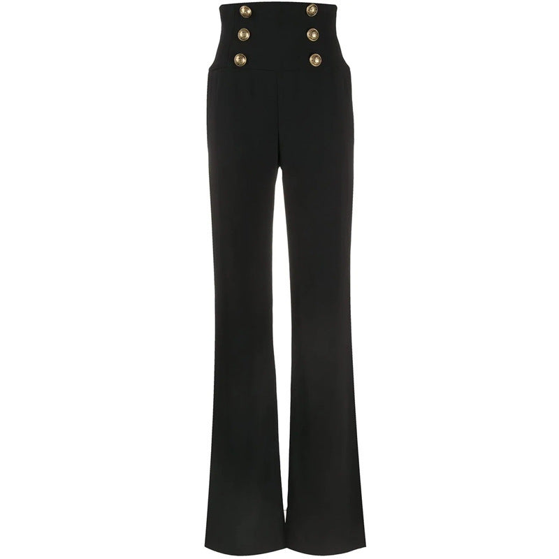 Black Wide-Leg Long Casual Pants