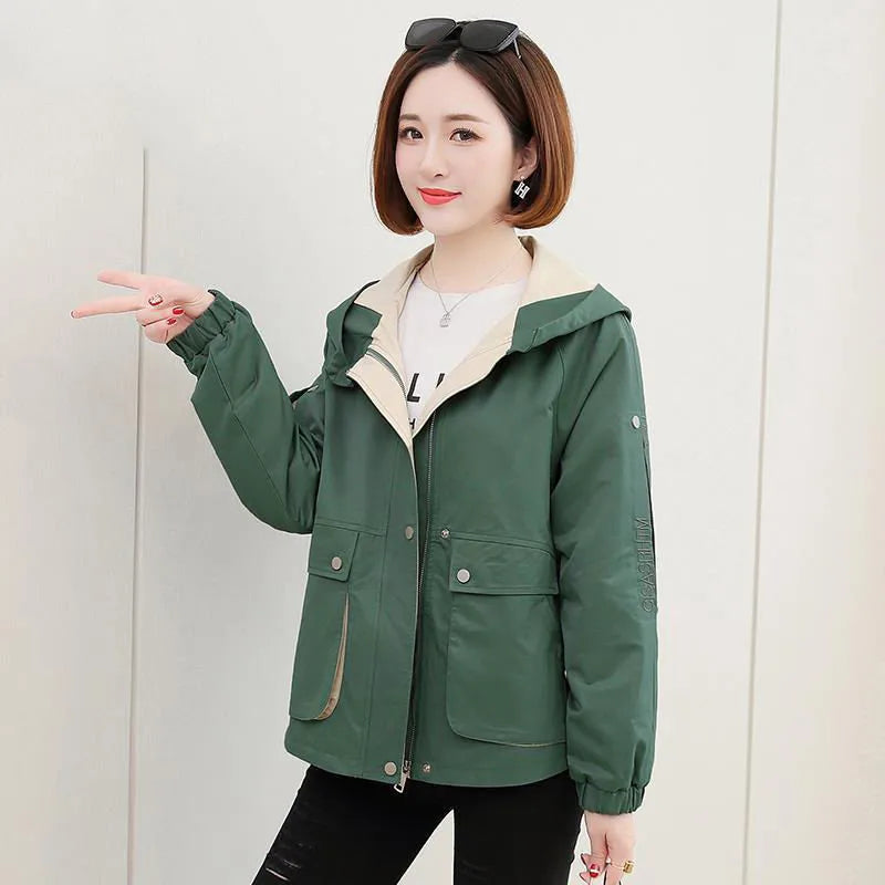 2022 New Autumn Women'S Jackets Long Sleeve Causal Windbreaker Female Hooded Basic Coats Loose Outwear P896