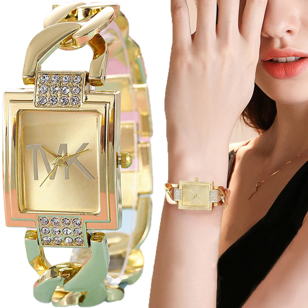 Luxury  Brand New Women'S Watch Fashionable Temperament Style Metal Strap Square Quartz Women'S Watch Clock