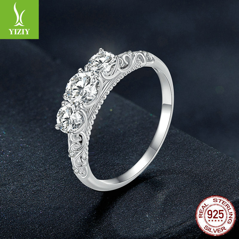 Silver Zizyun original s925 silver luxury Mosan diamond ring classical pattern platinum plated ring bracelet