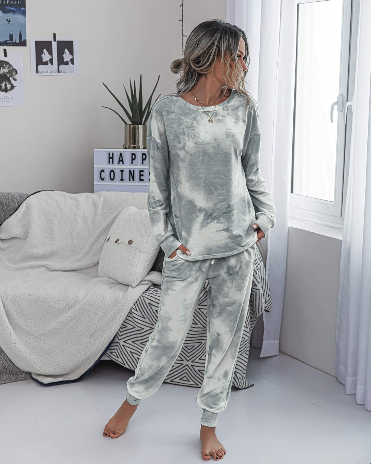 Women'S Pajama Set Long Sleeve Tops and Shorts PJ Set Sleepwear Night Shirt Loungewear with Pockets