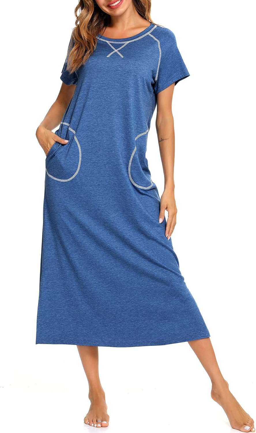 Loungewear Long Nightgown Women'S Ultra-Soft Nightshirt Full Length Sleepwear with Pocket