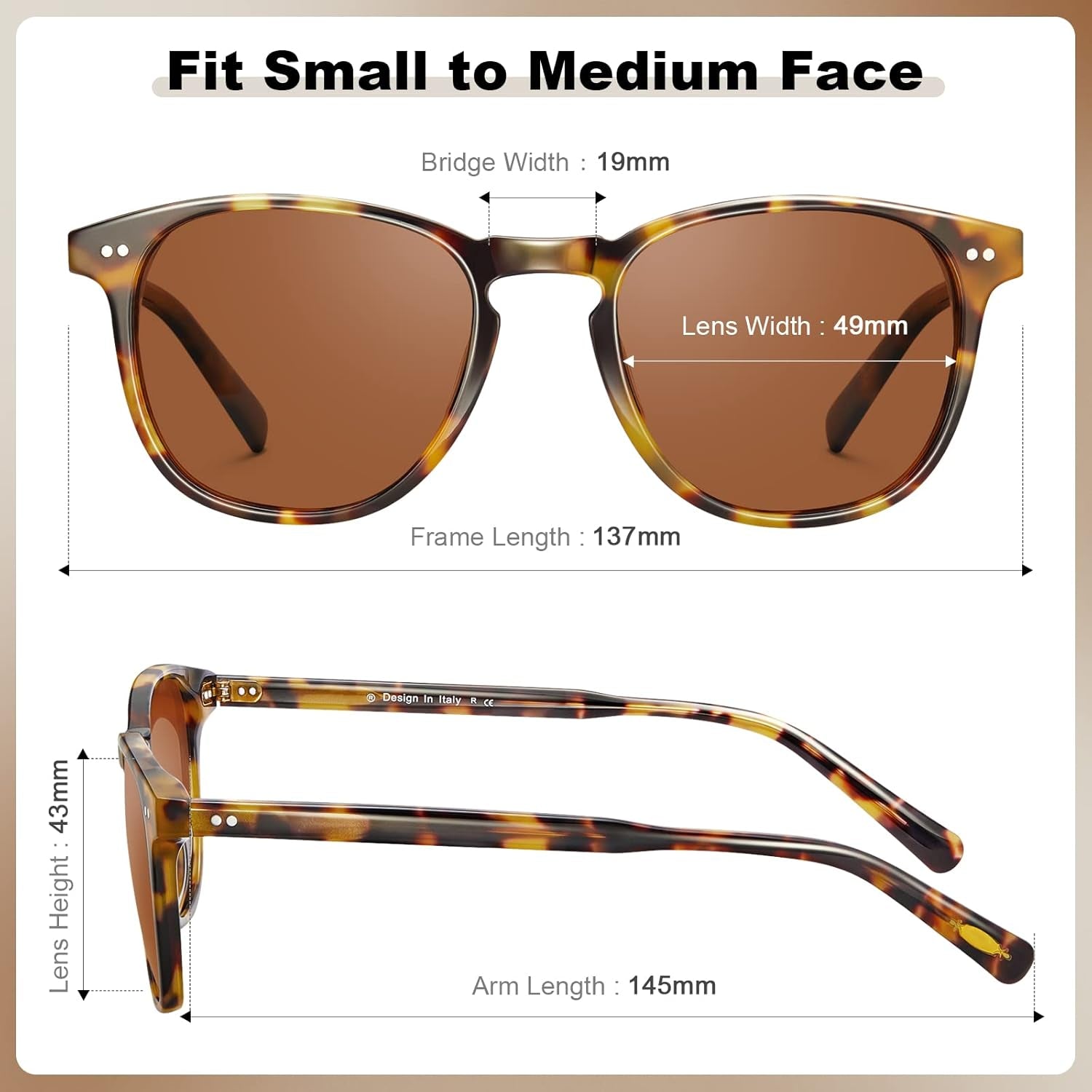 Retro Polarized Sunglasses for Women Small and Medium Face UV Protection, Handcrafted Acetate Frame Sunnies CA5285