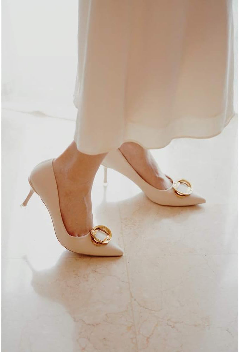 Women'S Pumps I White Heels I Pumps Shoes Women I Shoes for Women Heels I Womens Designer Pumps I Stiletto Heels I Elegant Pumps I Buckle Pump Heels(White Round,38)