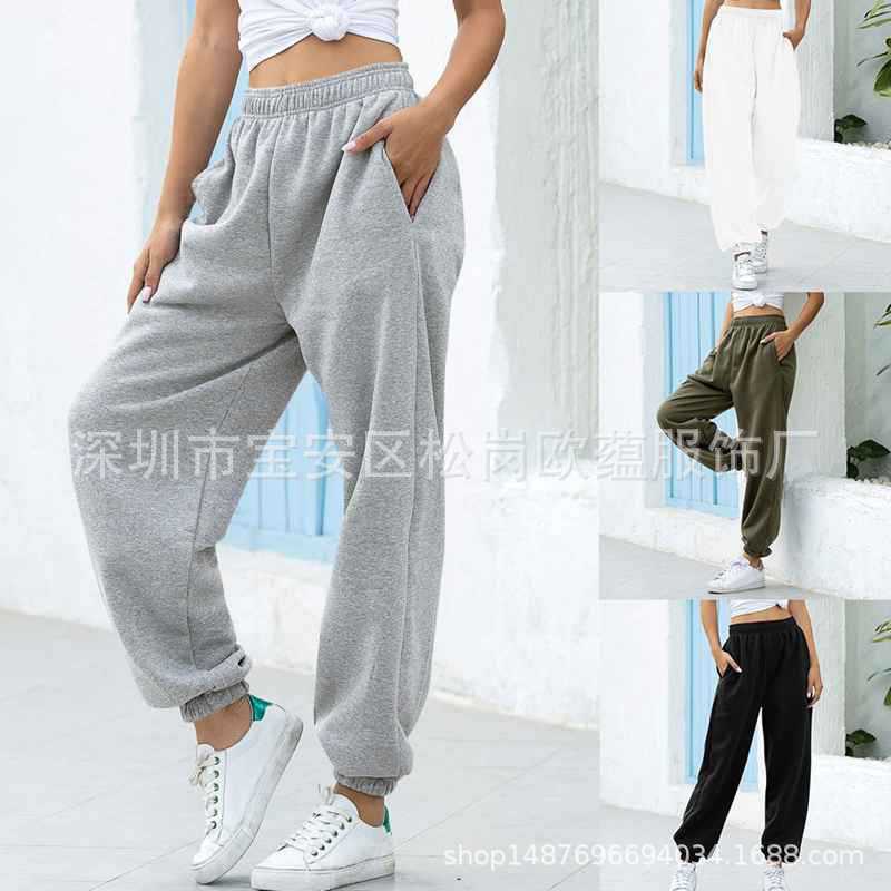 Women's fashion high waist plus fleece casual sports sweatpants corset pants