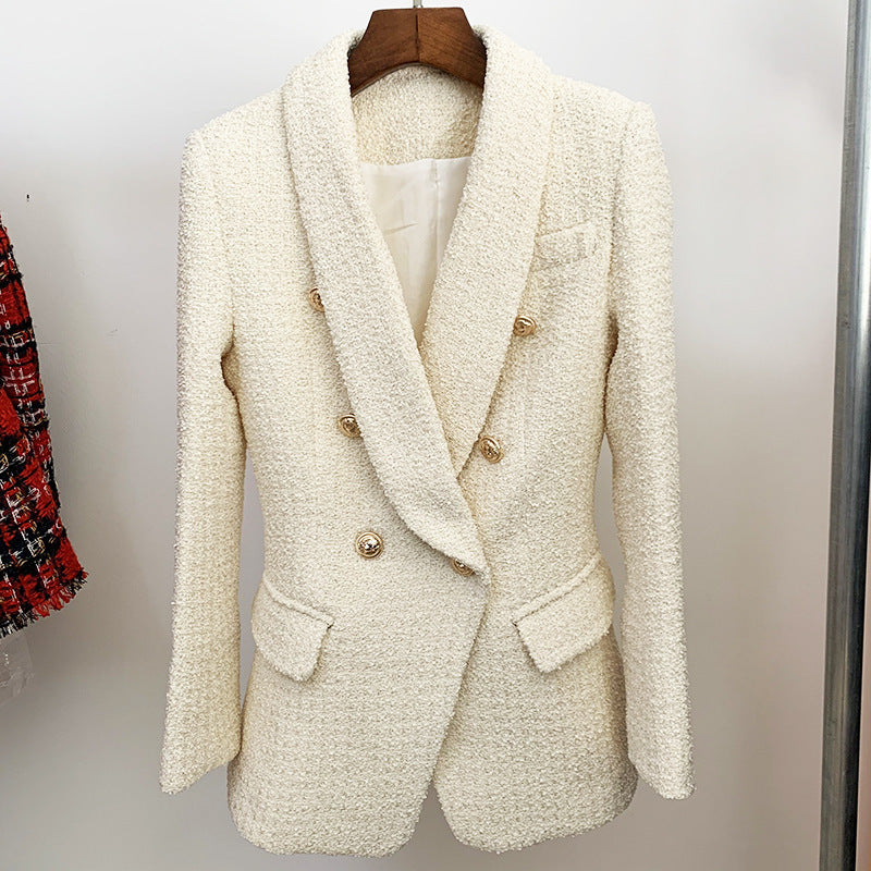 Double Breasted Thick Temperament  Tweed Blazer