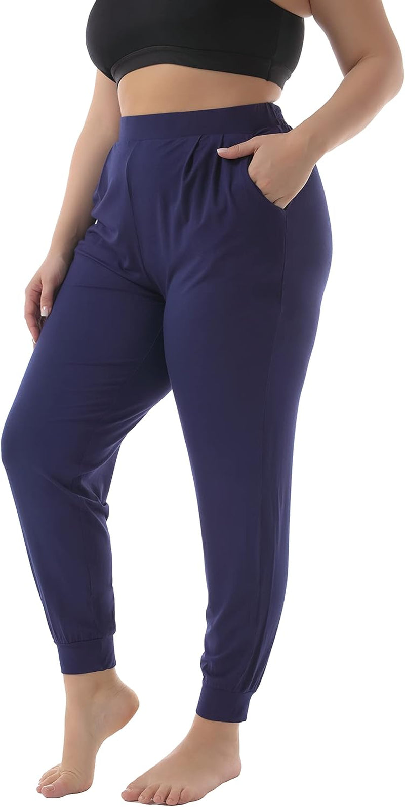 Women'S plus Size Casual Lounge Pants Stretchy Relaxed Jogger Yoga Pants with Pockets