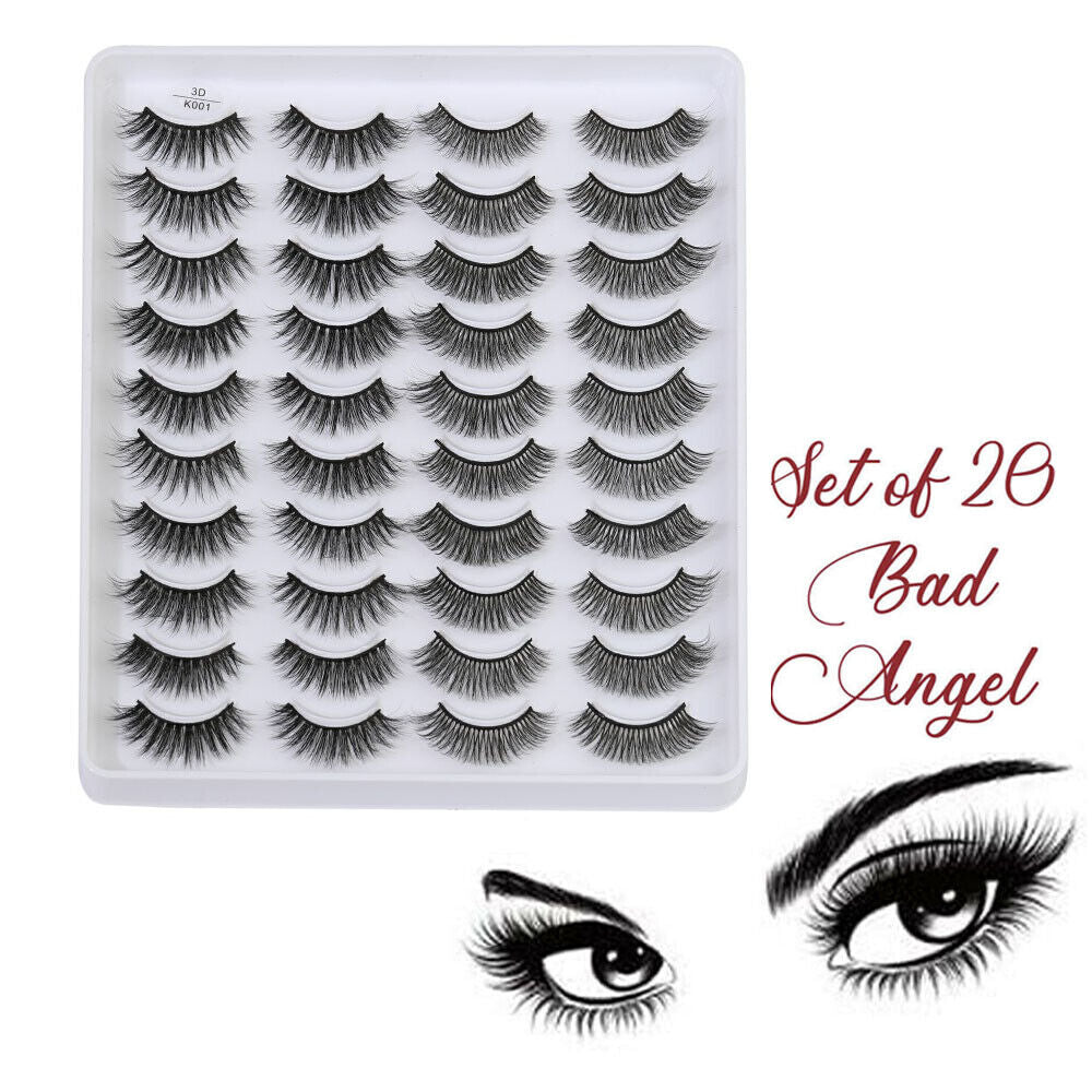 20Pairs False Mink Eyelashes Natural Extension 3D Soft Black Lashes Volume Long