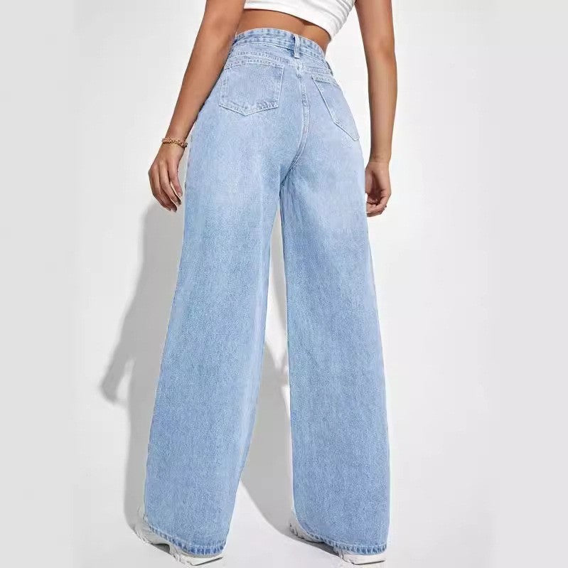 New jeans for women High-waisted slim-fit straight-leg denim pants for women