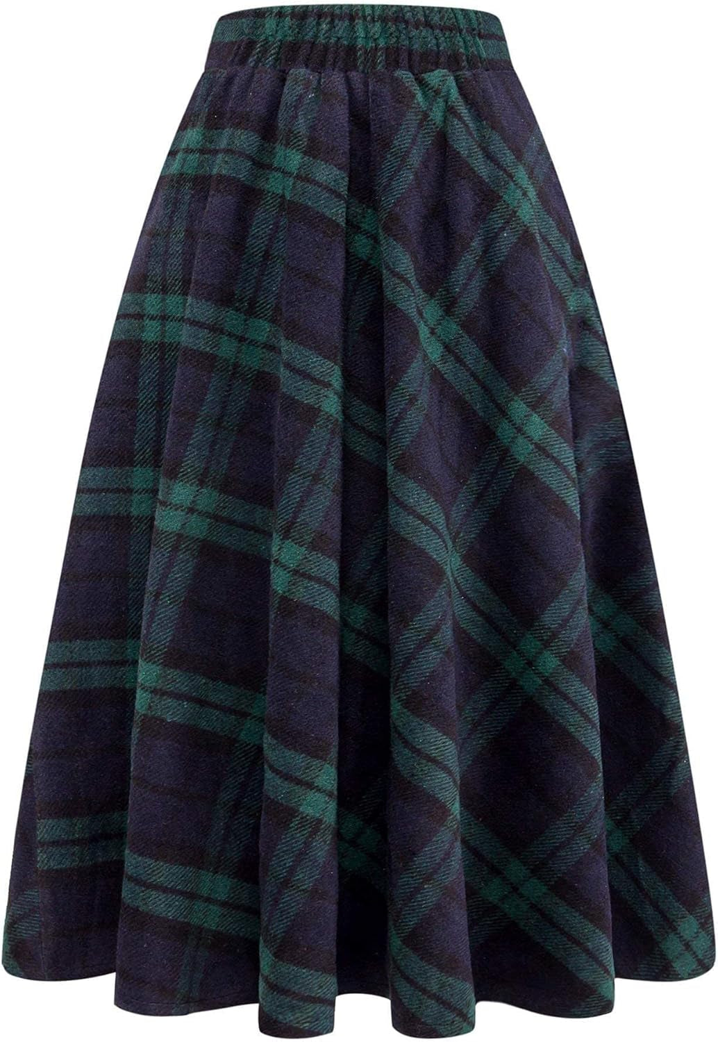 Long Plaid Wool Skirt for Womens Winter Fall High Elastic Waist a Line Flared Pleated Wool Skirts